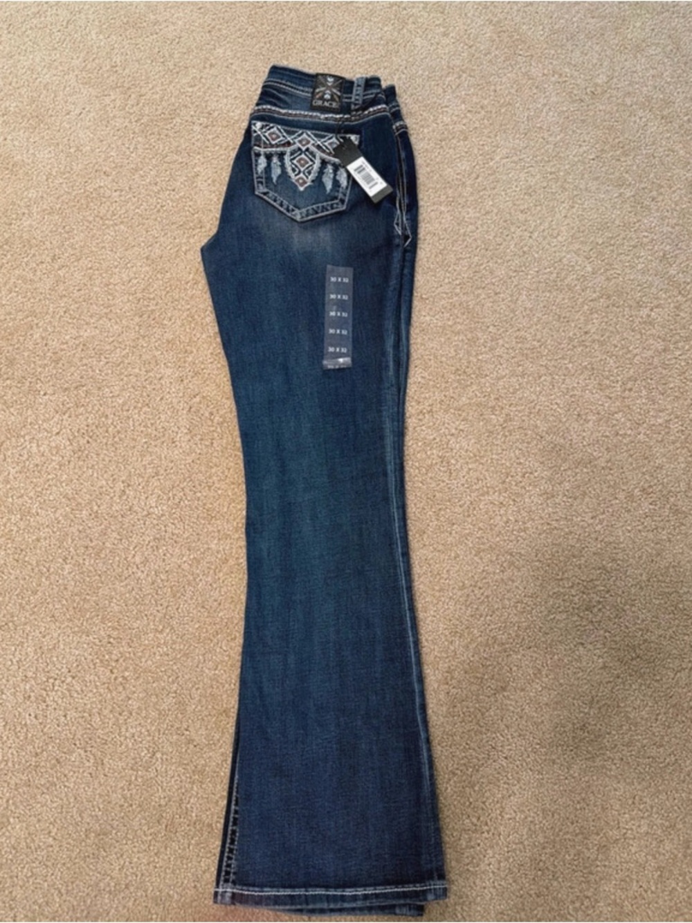 Grace in LA Dark Blue Bootcut Jeans with Embroidered Back Pockets